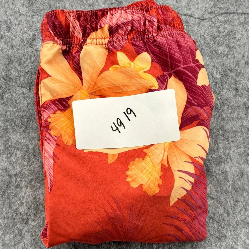 Tommy Bahama Mens Red Tropical Floral Swim Trunks Mesh Liner Cargo Pocket Sz S